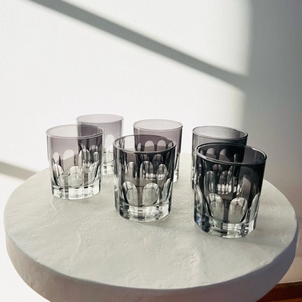 RIALTO HANDMADE IN TÜRKIYE SMOKE OLD FASHIONED GLASSES 12 OZ SET OF‎ 6 MCM STYLE